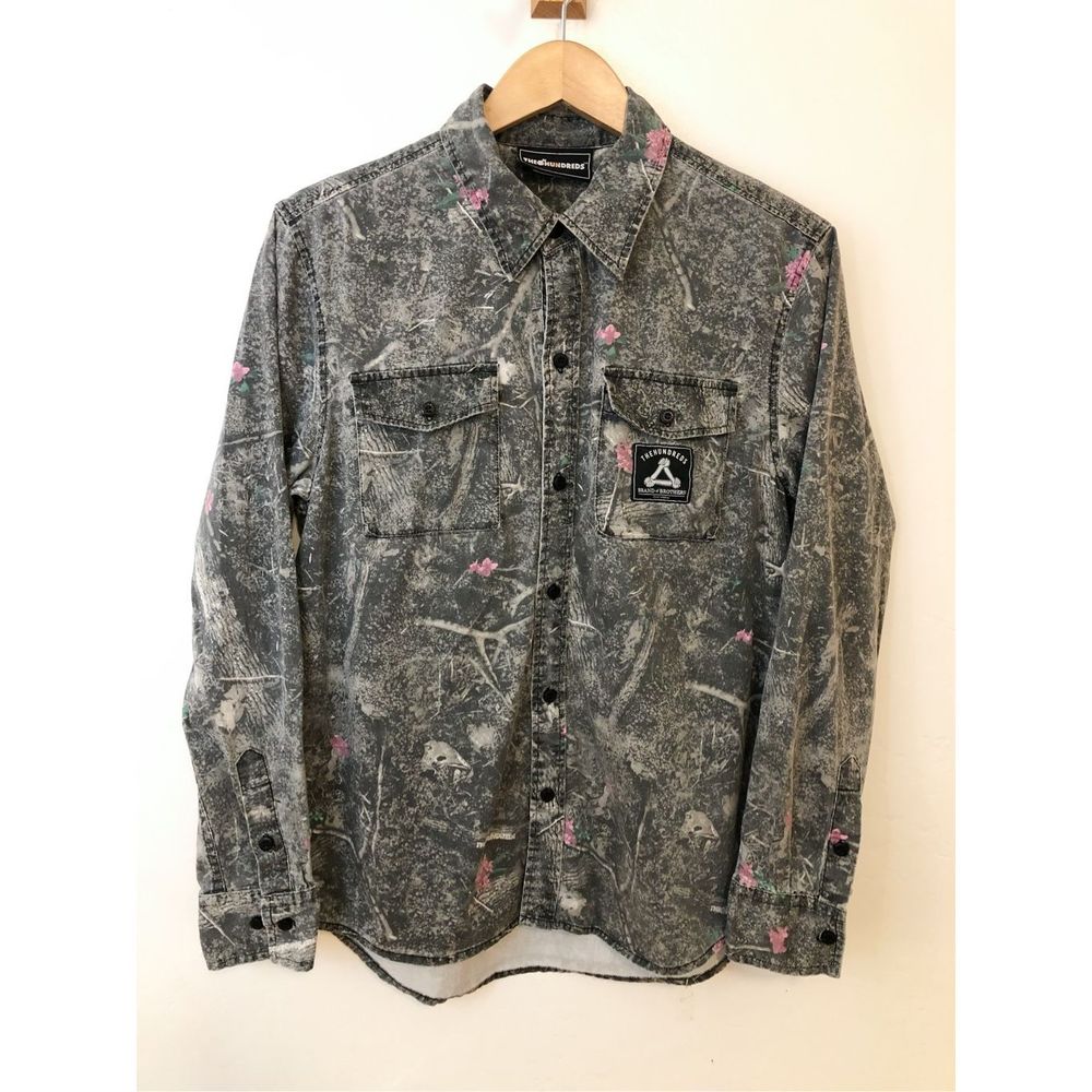 The Hundreds Gray and Pink Casual Button Down Shirt